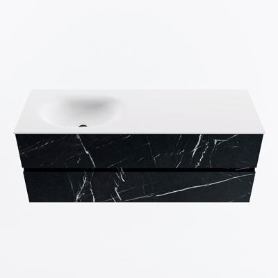 MONDIAZ VICA 130cm badmeubel onderkast Marquina 2 lades. Wastafel MOON links 1 kraangat, kleur Talc.