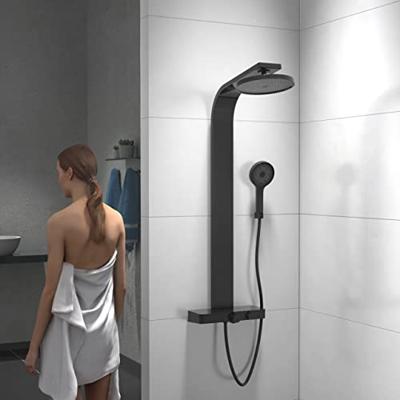 SAMOA RAIN douchesysteem met thermostatisch planchet, zwart mat wellness hoofddouche met antikalk nozzles, Ø ca. 26 cm handdouche, 3 functies met antikalk nozzles, Ø 13 cm handdouche met push-b - thumbnail