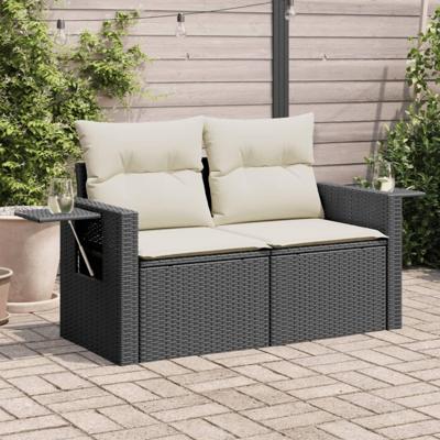 Tuinbank 2-zits met kussens poly rattan zwart Tuinbank 2-zits met kussens poly rattan zwart