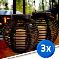Drie stuks solar lantaarn basket medium rotanlook lamp op zonne energie - thumbnail