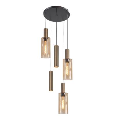 Highlight 5-lichts hanglampPerugia zwart met koper brons - H5703.32