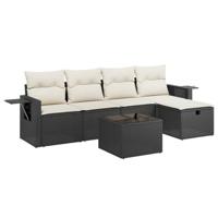 6-delige Loungeset met kussens poly rattan zwart - thumbnail