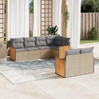 7-delige Loungeset met kussens poly rattan beige - thumbnail