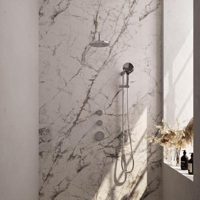 Chrome Edition thermostatische inbouw regendouche SET 21 - 20 cm douchekop, gebogen muurarm, 3-standen handdouche, doucheslang Chrome Edition thermostatische inbouw regendouche SET 21 - 20 cm douchekop, gebogen muurarm, 3-standen handdouche, doucheslang