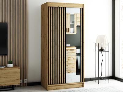 Kledingkast LAMORA 2 schuifdeuren 100 cm artisan eik met spiegel Kledingkast LAMORA 2 schuifdeuren 100 cm artisan eik met spiegel