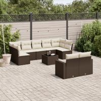 9-delige Loungeset met kussens poly rattan bruin - thumbnail