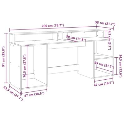 Bureau met LED-verlichting 200x55x91 cm hout grijs sonoma eiken