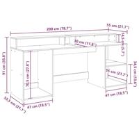 Bureau met LED-verlichting 200x55x91 cm hout sonoma eikenkleur - thumbnail