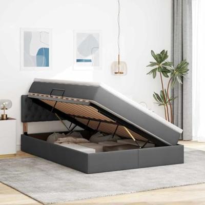 Opbergbed met matras Donkergrijs 140 x 190 cm Bewerkt hout