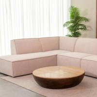 LABEL51 Ronde Salontafel 'Bowl' Travertin en hout, 90cm - thumbnail