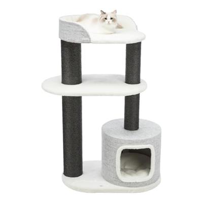TRIXIE Cara 125,7 cm kattentoren, sisal-krabpalen, kattenboom met appartement, plateau, afneembaar kussen, grijs