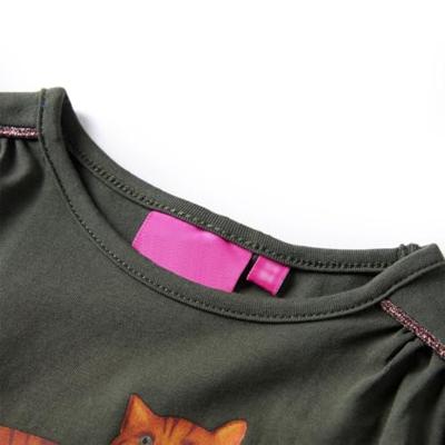 Kindershirt met lange mouwen kattenprint 116 kakikleurig Kindershirt met lange mouwen kattenprint 116 kakikleurig
