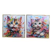 Schilderij Home ESPRIT Modern Kat 80 x 3,5 x 80 cm (2 Stuks) - thumbnail