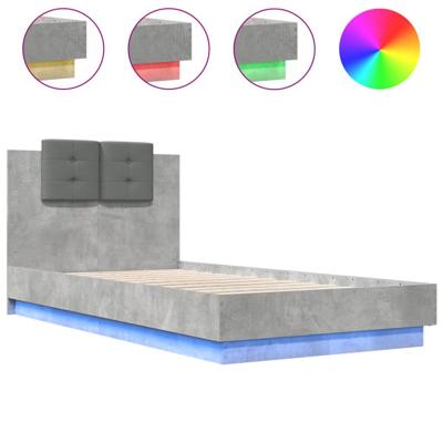 Bedframe met hoofdbord en LED-verlichting betongrijs 75x190 cm