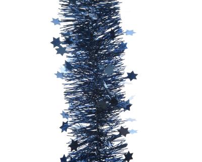 5 stuks! Guirlande lametta ster d10 cm en h270 cm nachtblauw Kerst Decoris - Decoris