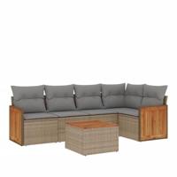 6-delige Loungeset met kussens poly rattan beige - thumbnail
