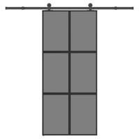 Schuifdeur met beslag 90x205 cm gehard glas en aluminium - thumbnail