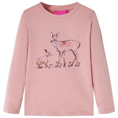 Kindershirt met lange mouwen hert en konijnenprint 128 roze Kindershirt met lange mouwen hert en konijnenprint 128 roze