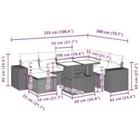 8-delige Loungeset met kussens poly rattan zwart - thumbnail