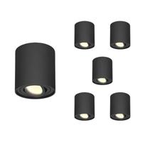 Set van 6 Ray LED opbouwspots - Rond - Dimbaar - 4 Watt 345 lumen - 2700K warm wit - Kantelbaar - GU10 - Plafondspot - IP20 Voor binnen - Zwart - thumbnail