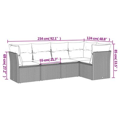 6-delige Loungeset met kussens poly rattan bruin - thumbnail