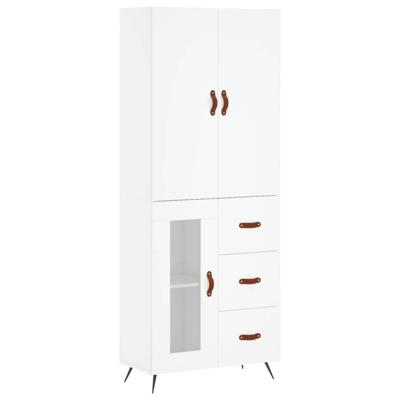 Hoge kast 69,5x34x180 cm bewerkt hout wit
