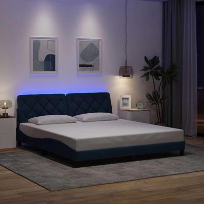 Bedframe met LED zonder matras 180x200 cm stof blauw