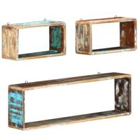 3-delige Wandschappenset kubus massief gerecycled hout - thumbnail