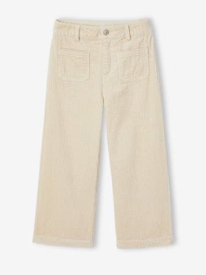 Wijde, fluwelen meisjesbroek beige