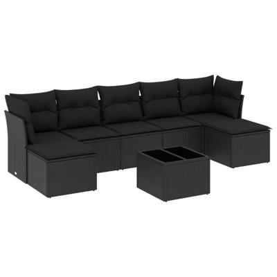 7-delige Loungeset met kussens poly rattan zwart - thumbnail
