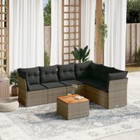 7-delige Loungeset met kussens poly rattan grijs - thumbnail