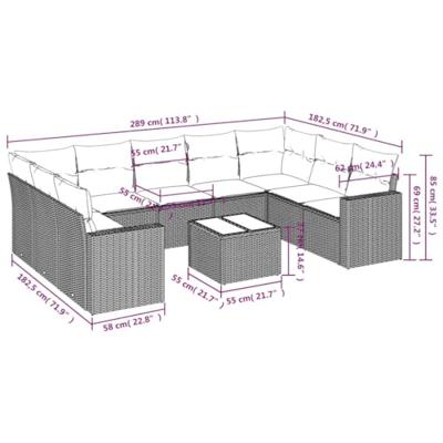 10-delige Loungeset met kussens poly rattan beige