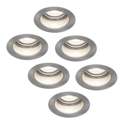 Set van 6 Mari - LED platte inbouwspots met lage inbouwdiepte 58mm - 3,8 Watt 270 Lumen - 6000K Daglicht wit - GU10 LED Module - Verzonken - Dimbaar - Rond - IP65 waterdicht - RVS