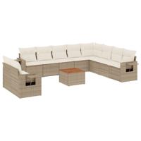 11-delige Tuinset met kussens poly rattan beige - thumbnail