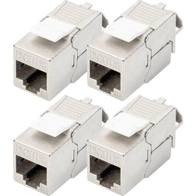 DIGITUS Keystone module Cat-6A afgeschermd - 4 stuks - RJ45 jack - 500 MHz 10GBase-T - AWG 26-22 - Ontwerp - Met kabelbinder - Montage zonder gereedschap