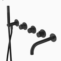 Thermostatische Badkraan Hotbath Cobber X Inbouw Met 2 Stopkranen En Handdouche Met Uitloop Mat Zwart - thumbnail