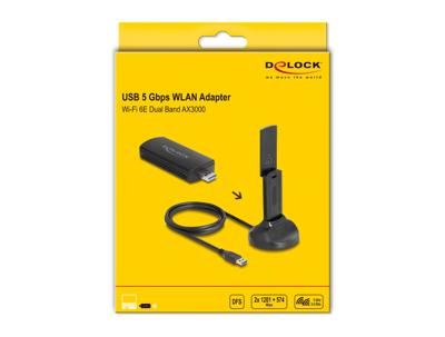 DeLOCK wi-fi 6e dual band wlan usb adapter ax3000 wlan adapter (zwart)