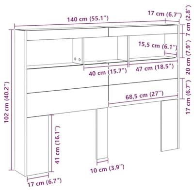 Hoofdbordkast met LED artisan 140x17x102 cm eikenkleurig