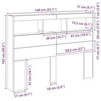 Hoofdbordkast met LED artisan 140x17x102 cm eikenkleurig - thumbnail