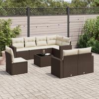 9-delige Loungeset met kussens poly rattan bruin - thumbnail