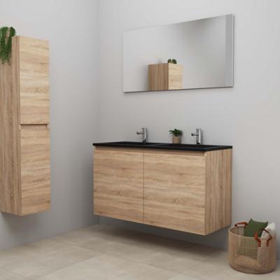 On-Line Badkamermeubelset - 120 cm - Bouwpakket - Greeploze Ladestructuur - Acryl Wastafel - 2 Kraangaten - Spiegel - Eiken - V01