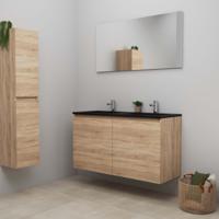 On-Line Badkamermeubelset - 120 cm - Bouwpakket - Greeploze Ladestructuur - Acryl Wastafel - 2 Kraangaten - Spiegel - Eiken - V01 - thumbnail