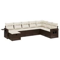 8-delige Loungeset met kussens poly rattan bruin - thumbnail