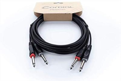 Cordial 14845 Jackplug Audio Aansluitkabel [2x Jackplug male 6,3 mm (mono) - 2x Jackplug male 6,3 mm (mono)] 3 m Zwart PVC-mantel, Tweelingkabel