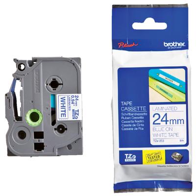 Brother Gloss Laminated Labelling Tape - 24mm, Blue/White labelprinter-tape TZ