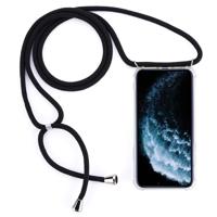 Vierhoek anti-val trasparent TPU mobiele telefoon geval met Lanyard voor iPhone 11 Pro (zwart) - thumbnail