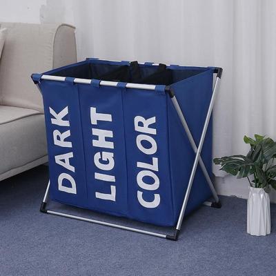 Opvouwbare drie grid vuile kleren Wasserij belemmert organisator Home opslag mand (blauw) Opvouwbare drie grid vuile kleren Wasserij belemmert organisator Home opslag mand (blauw)
