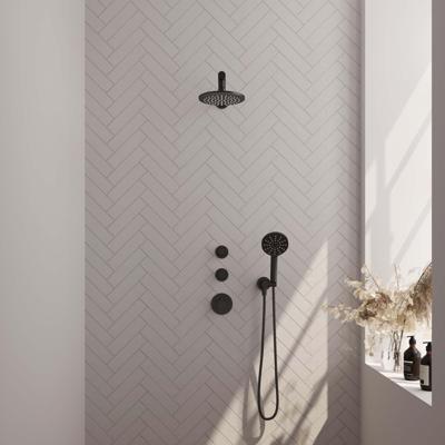 Thermostatische inbouw regendouche set met 20 cm douchekop en handdouche, mat zwart