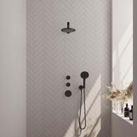 Thermostatische inbouw regendouche set met 20 cm douchekop en handdouche, mat zwart - thumbnail