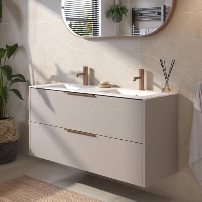 Saqu Lima badmeubel incl. dubbele mat witte keramische wastafel 120x46x61cm mat greige - koperen greep